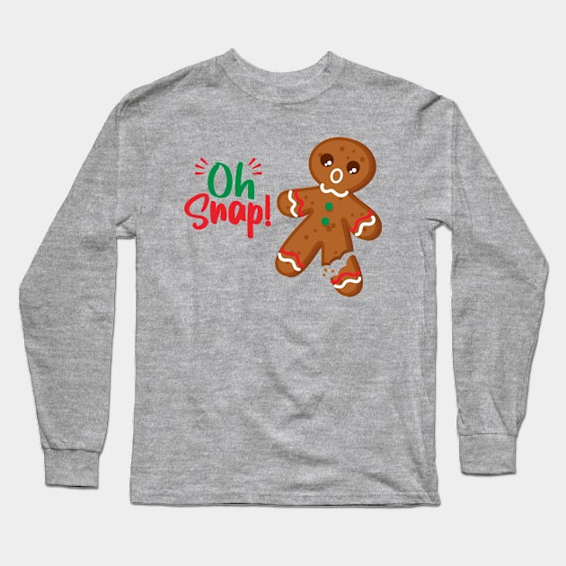 Gingerbread Man Oh Snap! Snapped Leg Funny Christmas Long Sleeve T-Shirt by Messy Nessie